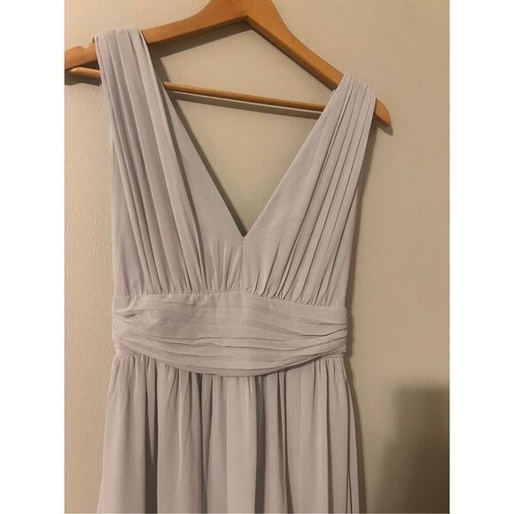 Lulus Size XS Thoughts Of Hue Light Grey Surplice Maxi Dress High Slit Formal - Picture 7 of 14